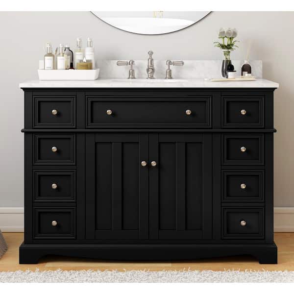 Home Decorators Collection Fremont 49 in W x 22 in D x 34 in H Single Sink Bath Vanity in Black With Engineered White Marble Top