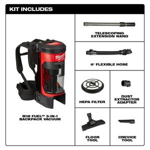 M18 FUEL 18-Volt Lithium-Ion Brushless 1 Gal. Cordless 3-in-1 Backpack Vacuum Kit w/(2) 5.0 Ah Batteries & Rapid Charger