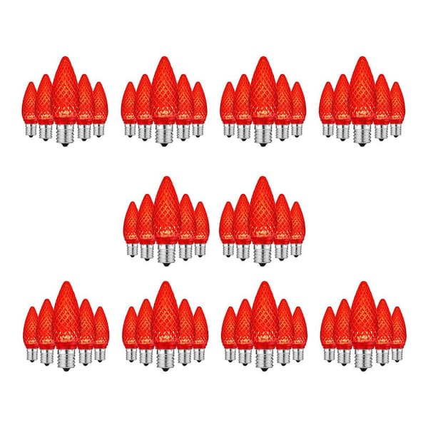 Red Commercial Grade Shatter-Resistant Faceted C9 LED Replacement Bulbs (50-Pack)