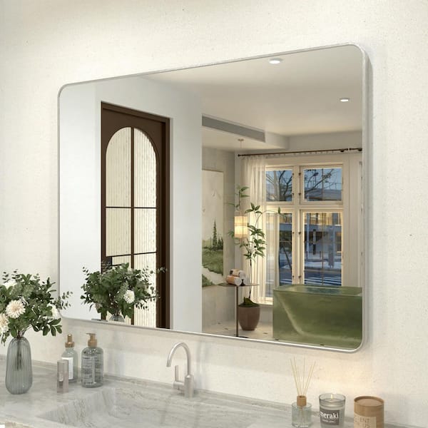 Kielo 48 in. W x 36 in. H Rectangular Framed Wall Bathroom Vanity Mirror in Brushed Nickel