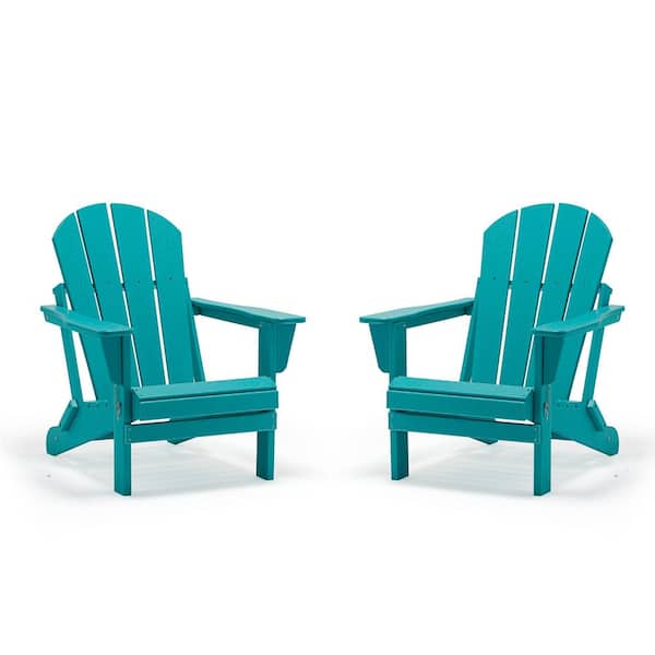 DIRECT WICKER Vick Light Blue Classic Folding Plastic Adirondack Chair (2-Pack)