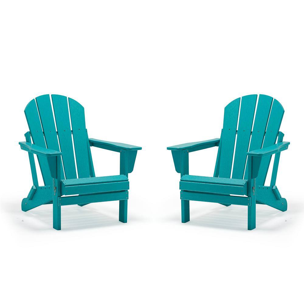 Light Blue Folding Plastic Adirondack Chair (Set of 2)