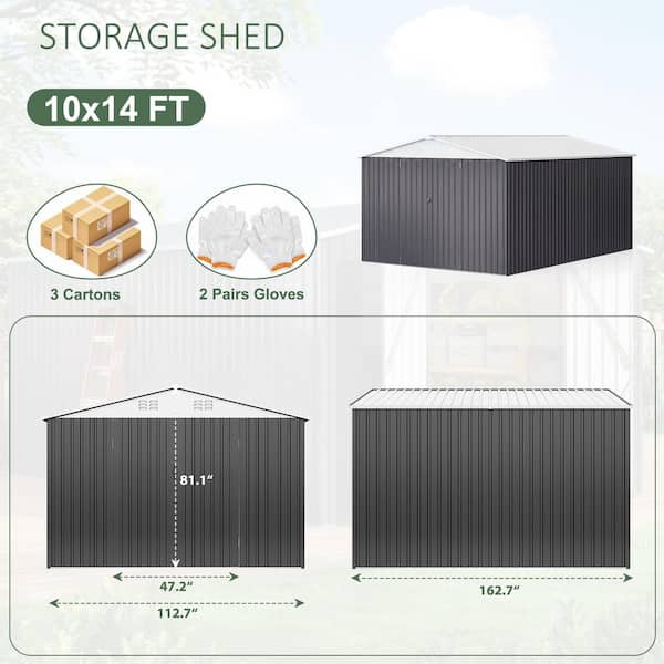 VIWAT 10 ft. W x 14 ft. D Outdoor Metal Shed Storage with Floor