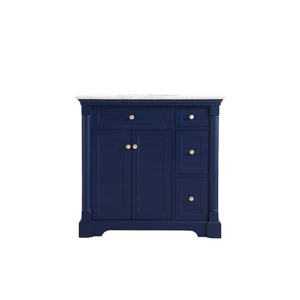 Unbranded Simply Living 36 in. W x 21.5 in. D x 35 in. H Bath Vanity in Blue with Carrara White Marble Top