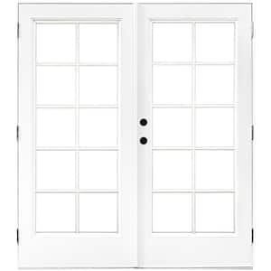 60 in. x 80 in. Fiberglass Smooth White Right-Hand Outswing Hinged Patio Door with 10-Lite SDL