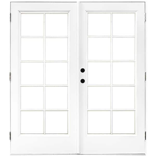 MP Doors 60 in. x 80 in. Fiberglass Smooth White Right-Hand Outswing Hinged Patio Door with 10-Lite SDL