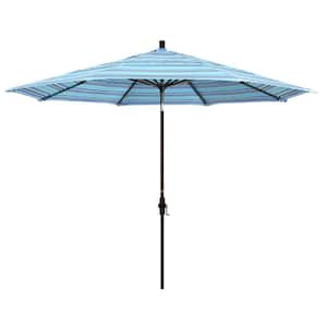 11 ft. Bronze Aluminum Pole Market Aluminum Ribs Crank Lift Outdoor Patio Umbrella in Dolce Oasis Sunbrella