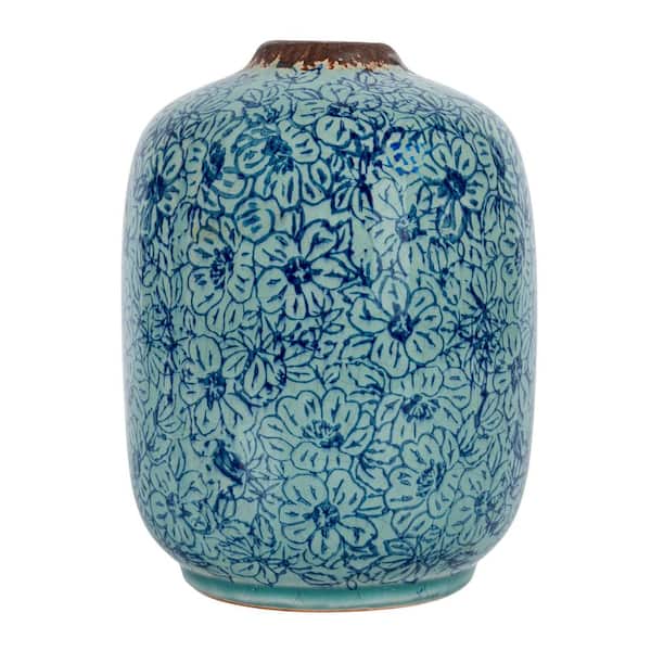 Storied Home Decorative Round Terra-cotta Vase with Floral Pattern