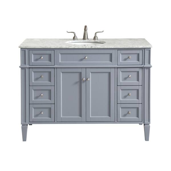 Unbranded Simply Living 48 in. W x 21.5 in. D x 35 in. H Bath Vanity in Grey with Carrara White Marble Top