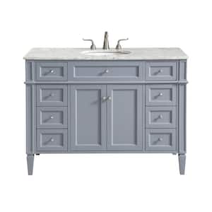 48 in. W x 21.5 in. D x 21.5 in. H Single Bathroom Vanity in Grey with White Marble Vanity Top and White Basin