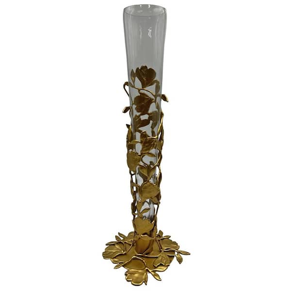 castellousa Gold 19 in. Tulip Cone Glass Metal Vase