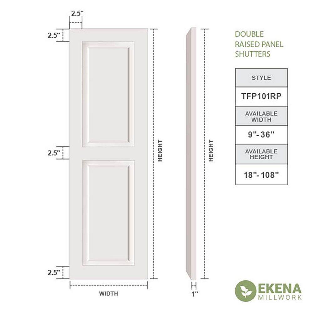 Viridian Green PVC Raised Panel Exterior Shutters, 12" x 33"