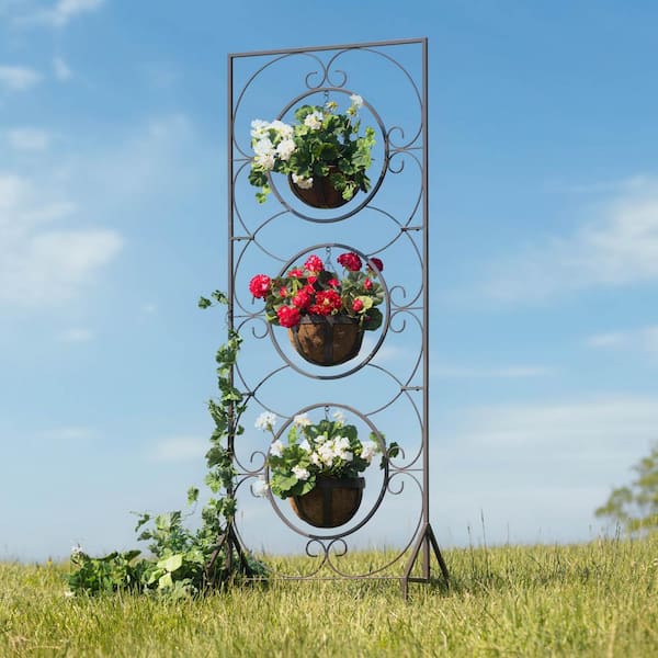 Evergreen 89 in. Trellis with 3 Metal Planters