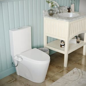 Non-Electric Toilet Bidet Attachment System with Dual Nozzles and Self Cleaning in White