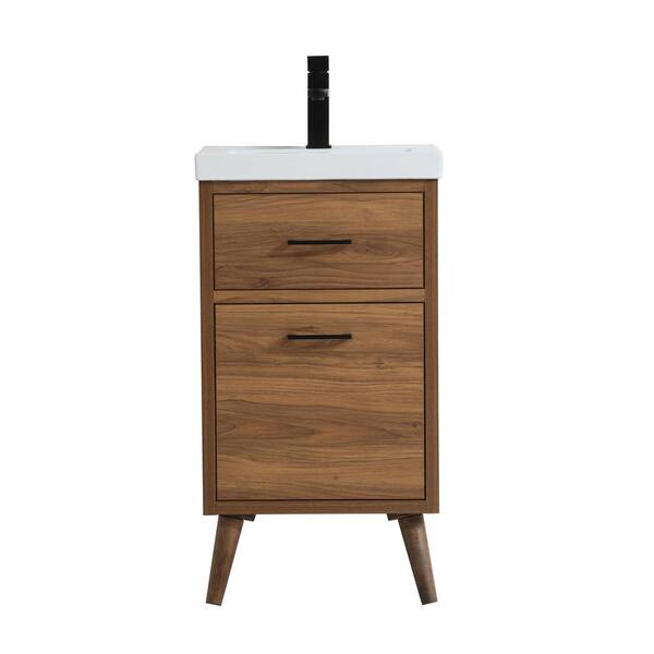 Unbranded Simply Living 18.11 in. W x 15.16 in. D x 33.46 in. H Bath Vanity in Walnut Brown with White Resin Top