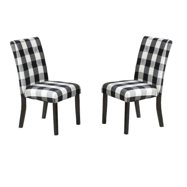 VERYKE Black And White Finish Polyfiber Tufted Dining Room Chairs with Furniture Cushion (Set of 2)