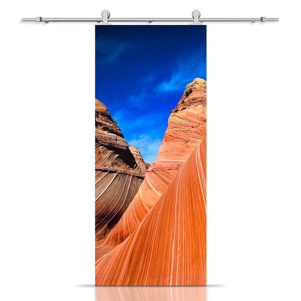 CALHOME 24 in. x 80 in. Artisan Print Series The Wave 01 MDF Modern Interior Sliding Barn Door with Hardware Kit