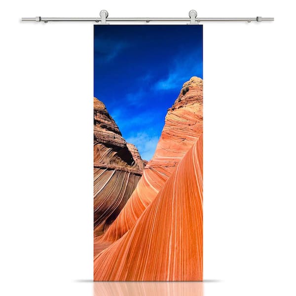 CALHOME 30 in. x 96 in. Artisan Print Series The Wave 01 MDF Modern Interior Sliding Barn Door with Hardware Kit