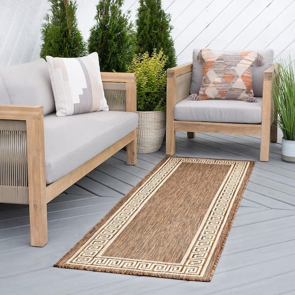 Eco Greek Key Brown 2 ft. x 8 ft. Indoor/Outdoor Runner Rug
