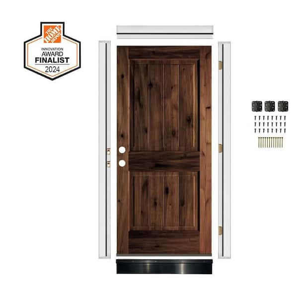 DIY RTA Kit 32in.x80in. Alder Sq Top VG Right-Hand/Inswing Red Mahogany Stain Stain Wood Ready To Assemble Front Door