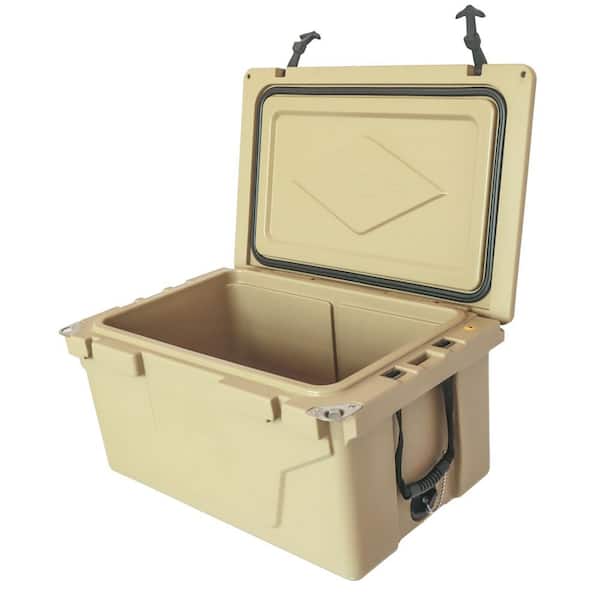 65 qt. khaki Outdoor Cooler Fish Ice Chest Box, Camping Cooler Box