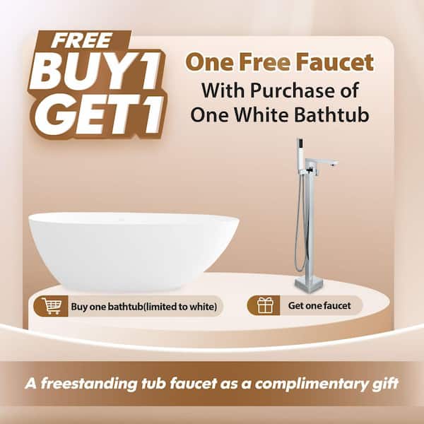 (GIFT) 59 in. x 22 in. Solid Surface Stone Resin Freestanding Soaking Bathtub in Matte White with Center Drain