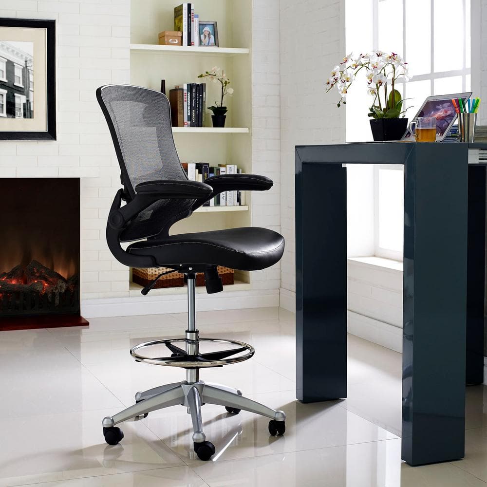 Black Mesh and Vinyl High Back Swivel Drafting Chair