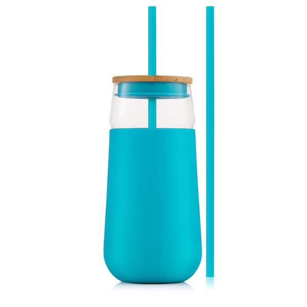 16oz Glass Tumbler with Straw Silicone Sleeve Bamboo Lid - BPA Free Water Bottle Iced Coffee Travel Cup, Size: One size, Other