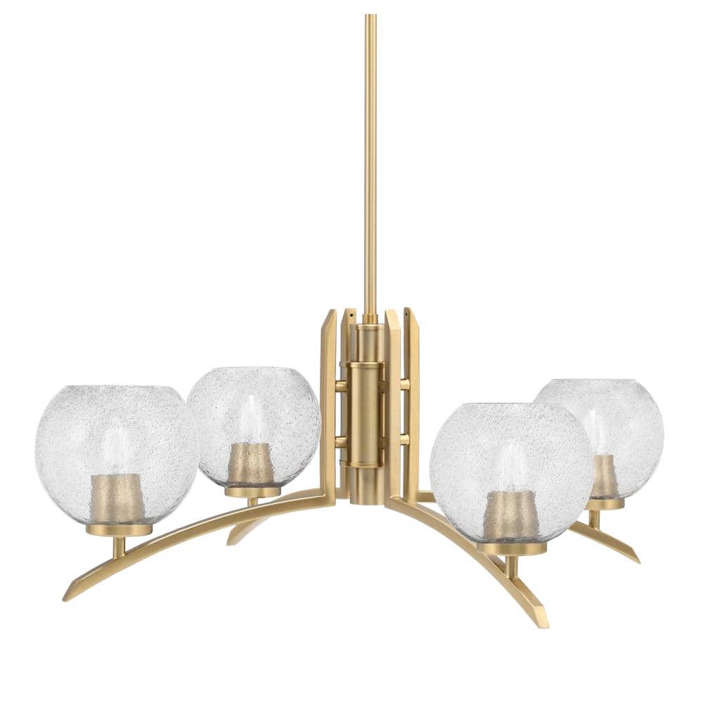 Siena 26.25 in. 4-Light New Age Brass Chandelier with 5.75 in. Smoke Bubble