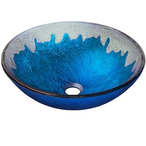 Diaccio Glass Vessel Sink in Hand Painted Blue