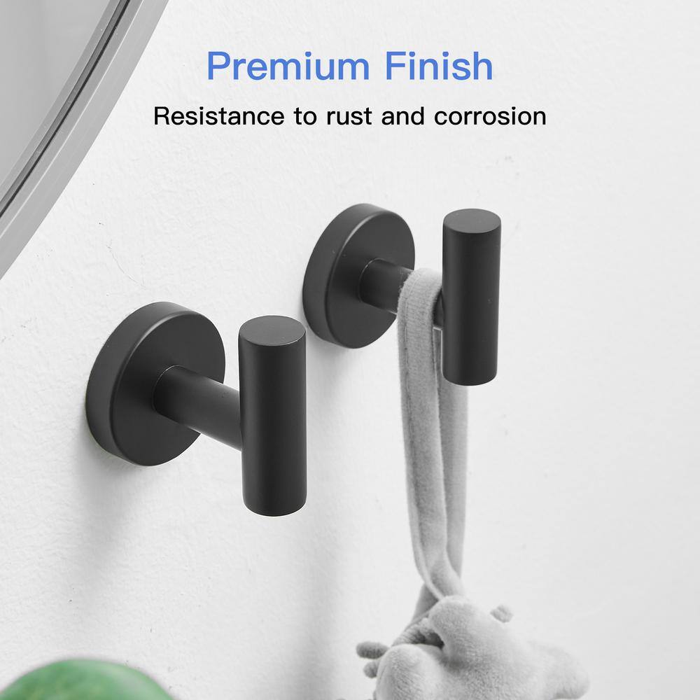 Matte Black Stainless Steel Wall Mounted Towel and Robe Hooks, 2-Pack