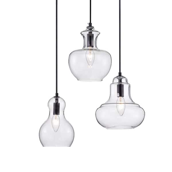 Beveen 17 in. 3-Light Indoor Black Finish Waterfall Chandelier with Light Kit
