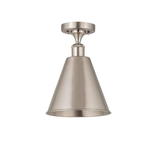 Ballston Cone 8 in. 1-Light Satin Nickel Industrial Semi-Flush Mount