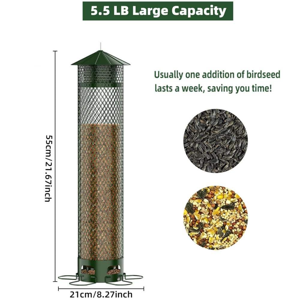 Green Metal Hanging Squirrel Resistant Seed Bird Feeder