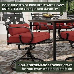Montclair 9-Piece Steel Outdoor Dining Set with Chili Red Cushions, 8 Swivel Rockers and 42 in. x 84 in. Table