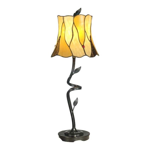 Dale Tiffany 25.5 in. Bronze Twisted Leaf Art Glass Table Lamp