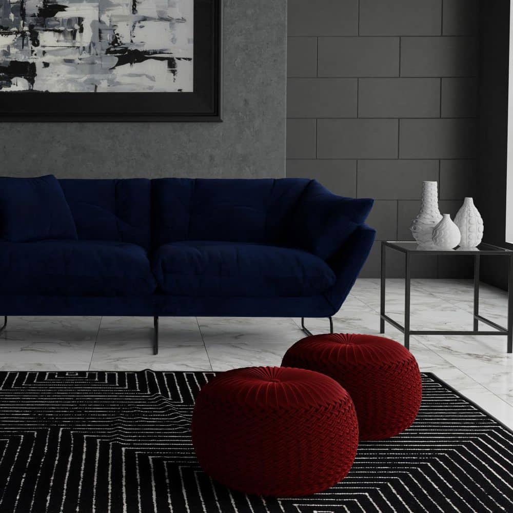 Deep Berry Velvet Round Tufted Pouf