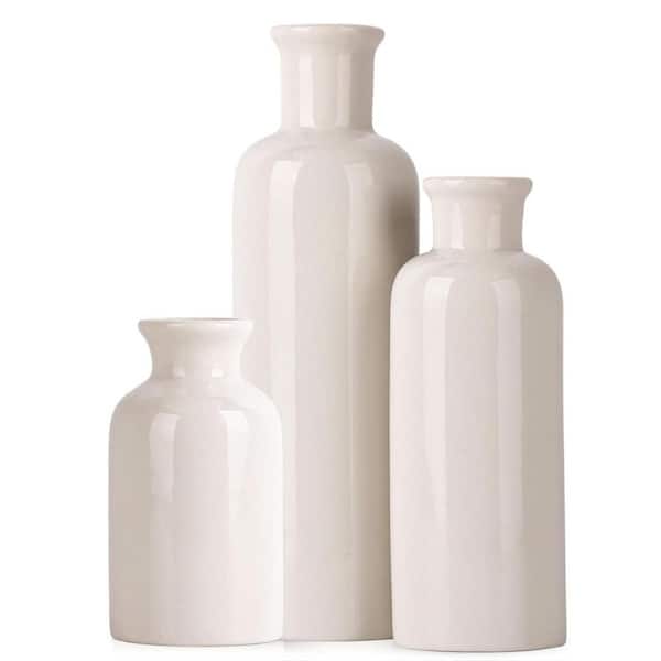 Afoxsos Ceramic Vase 3 Piece Set, Farmhouse Decor White Crackle Ceramic Small vase for Country Home Decoration