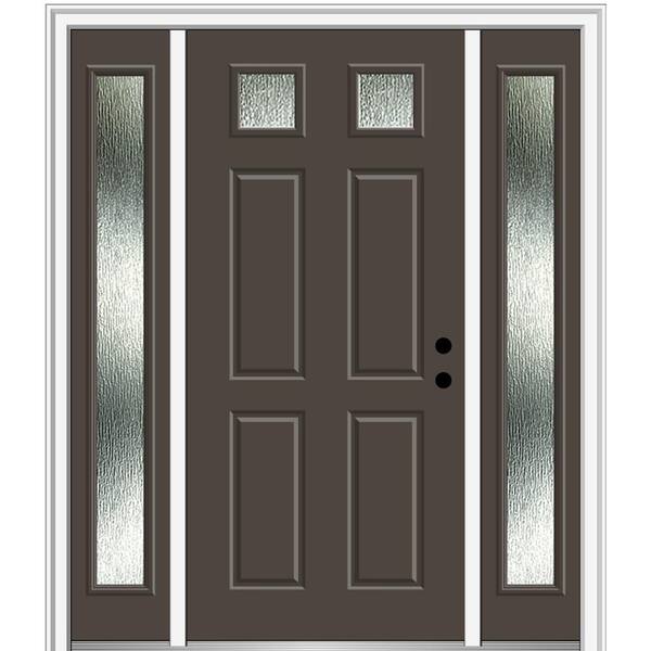 MMI Door 60 in. x 80 in. Left-Hand Inswing Rain Glass Brown Fiberglass Prehung Front Door on 6-9/16 in. Frame
