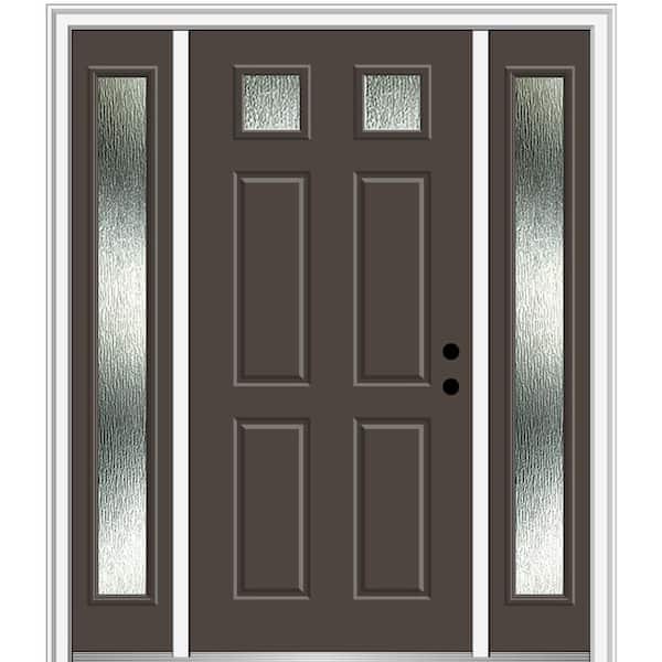 MMI Door 60 in. x 80 in. Left-Hand Inswing Rain Glass Brown Fiberglass Prehung Front Door on 4-9/16 in. Frame