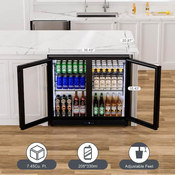 36 in. 7.45 cu. ft. Single Zone 208-Can Beverage Cooler in Black, Self-Evaporation System, ETL Certified, 32°F to 50°F