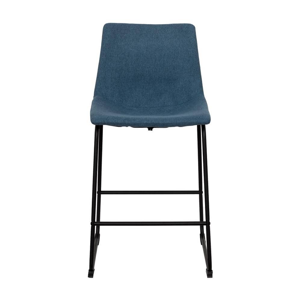 Set of 2 Blue Upholstered Counter Height Barstools with Metal Legs