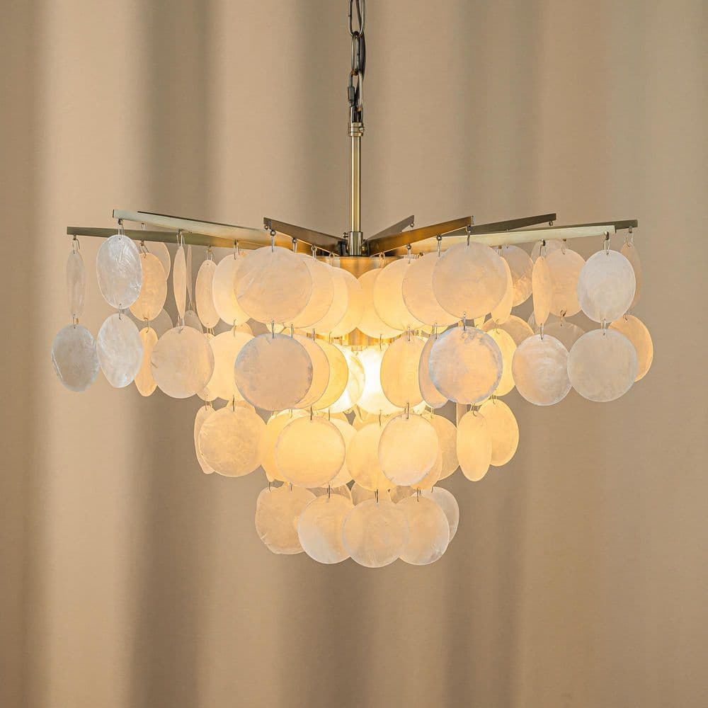 ALOA DECOR 22 in. 4-Light Antique Gold 4-Tier Coastal Capiz Shells  Chandelier Penant Ceiling lamp in Cone Shape H7097D5510A - The Home Depot, image size:1000x1000