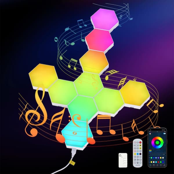 4 in. Smart RGB Hexagon Light Panels, Modular LED Wall Gaming Lights with Music Sync and App Control, White