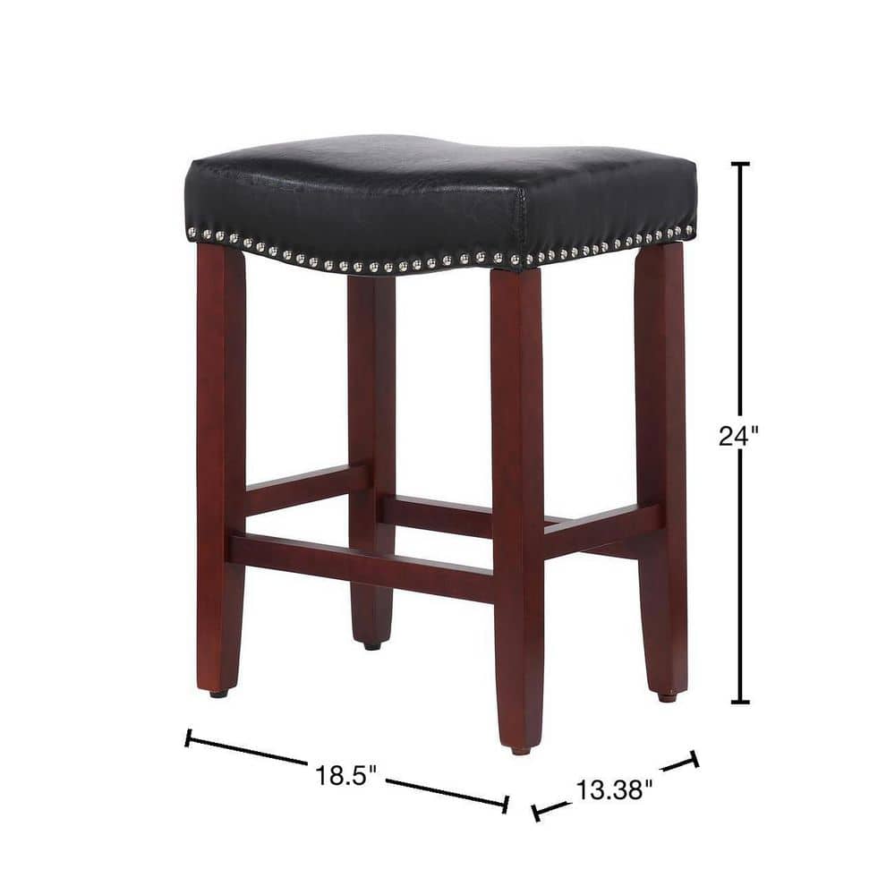Cherry & Black 24" Saddle Style Wooden Bar Stool with Nail Head Trim