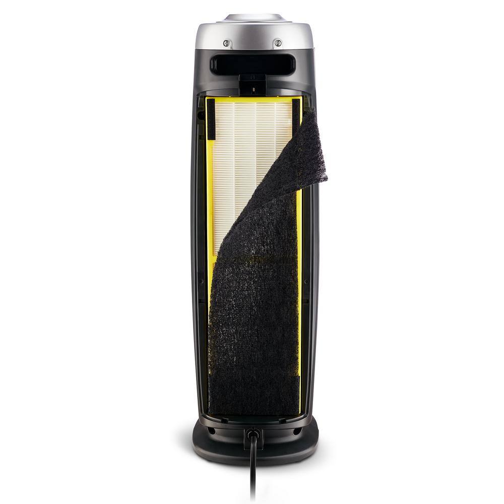 Black and Silver HEPA Tower Air Purifier with UV-C Light