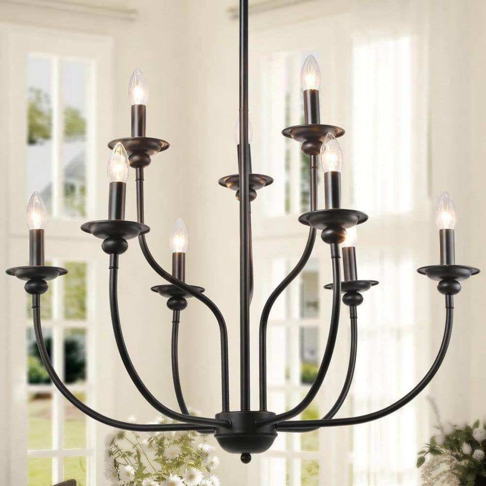 Elegant Black 9-Light 2-Tier Candle Chandelier