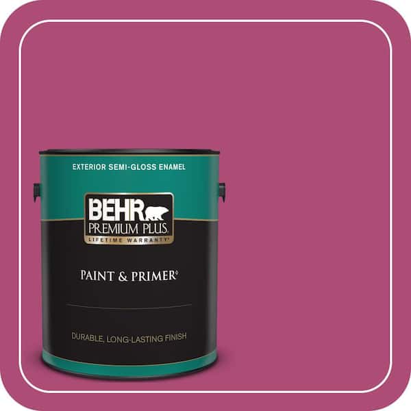 BEHR PREMIUM PLUS 1 gal. #100B-7 Hot Pink Semi-Gloss Enamel Exterior Paint & Primer