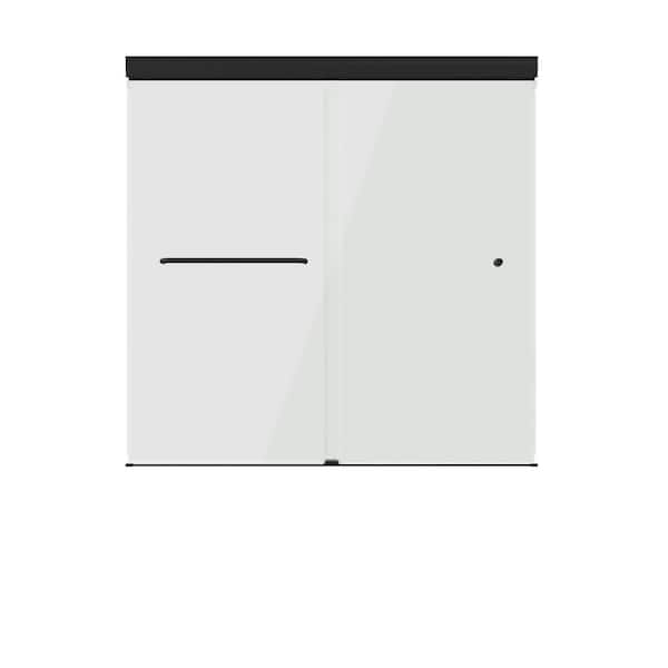 Portwood 52 to 60 in. W x 58 in. H Semi-Frameless Sliding Bathtub Door in Matte Black with 1/4 in. Clear Glass