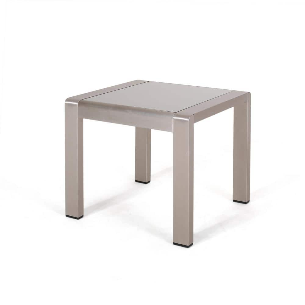 Noble House Cape Coral Silver Square Aluminum Outdoor Side Table With